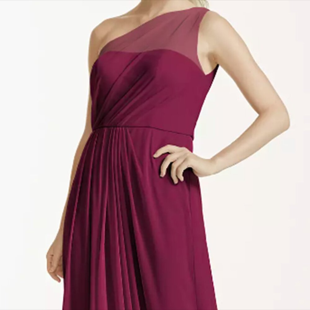 David's Bridal Sz 8 One-Shoulder Long Maxi Bridesmaid Dress F15928 Wine Burgundy